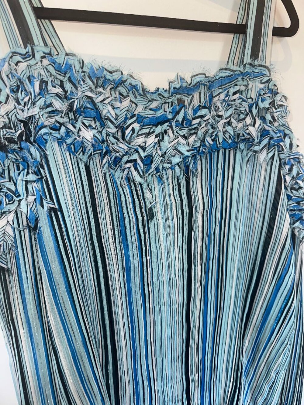 Kaelyn Max-II Blue Striped Ruffle Tank Top